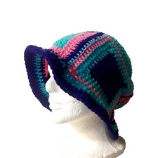 Pink Multicolor Crochet Granny Squared Bucket Hat
