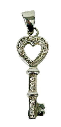 Key Heart Silver 925 Necklace Charm Pendant