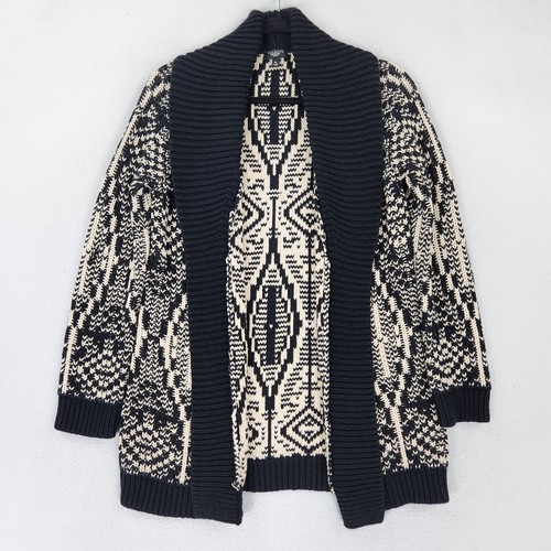 Talbots Pullover Damen Medium Petite schwarz creme Strick Cardigan Baumwoll-Wollmischung