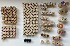 vintage primitive wood wooden spools threads sewing sew 125-ish EMPTY farmhouse 