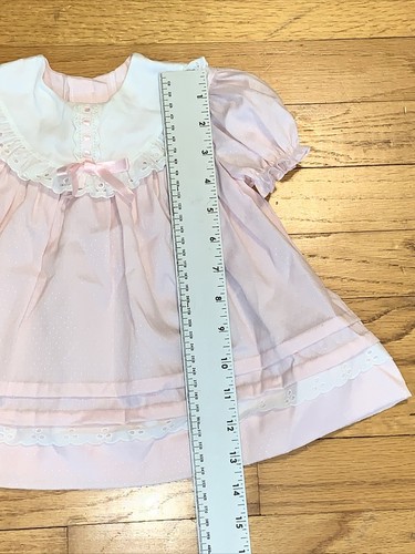 VTG Pink White Eyelet Ruffles Bow Dress 6-9 Months - Picture 6 of 8