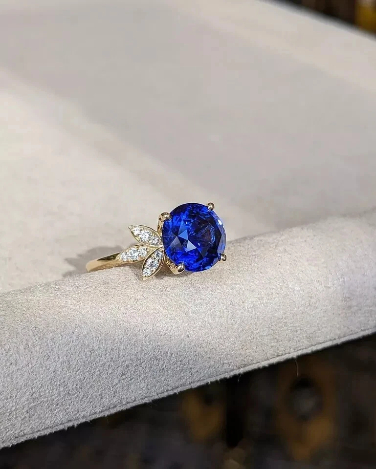 Round Cut 3.54Ct Natural Sapphire Diamond Engagement Ring 18K Yellow Gold 7.5 8 - Image 3 of 4