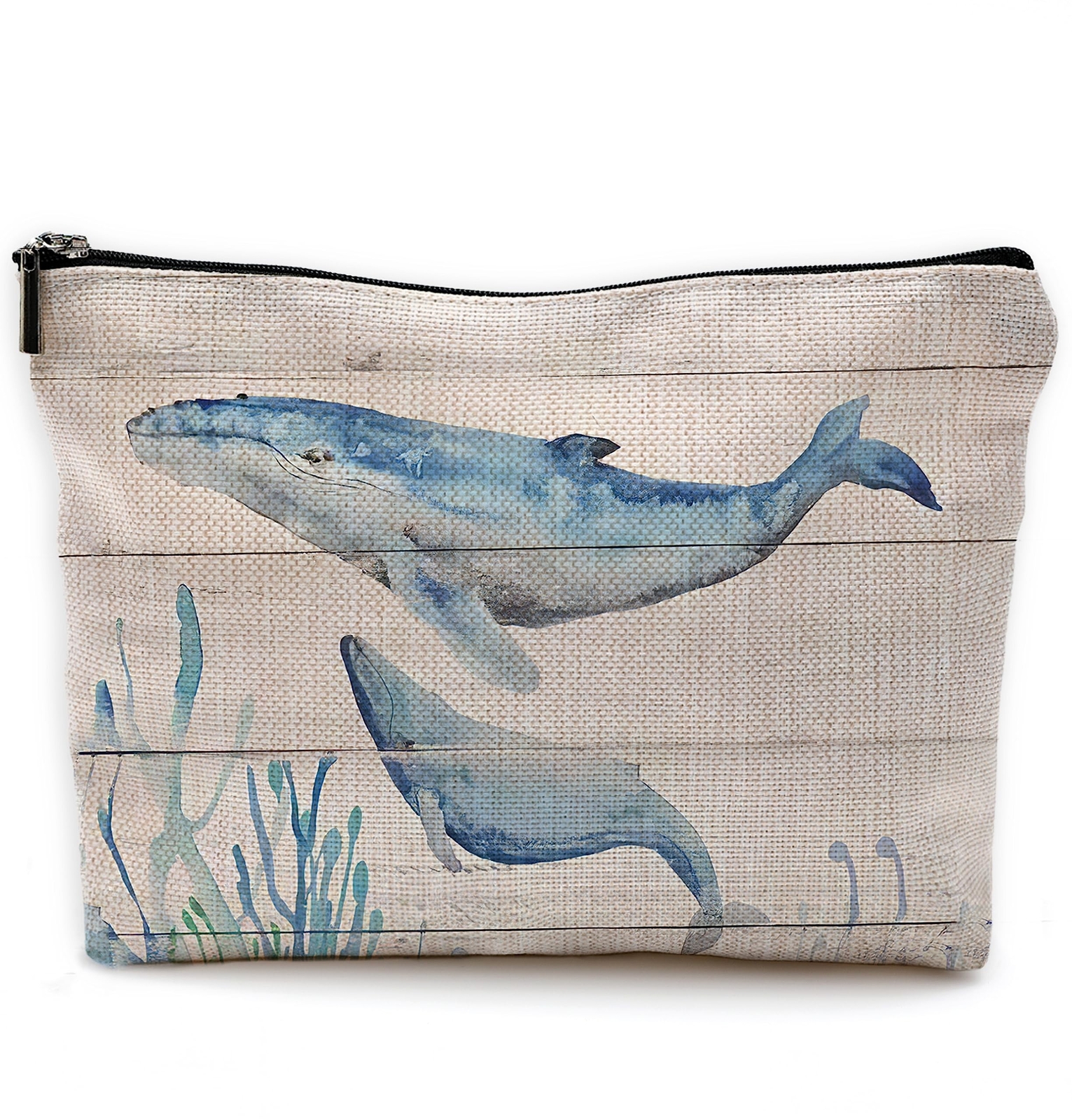 Watercolor Beach Ocean Whale Makeup Bag Travel Cosmetic Bags,Rustic Marine Li...
