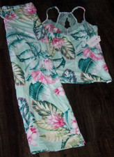 NWT In Bloom by Jonquil Celadon GREEN/PINK FLORAL Knit Pajama Set XL LACE Trim