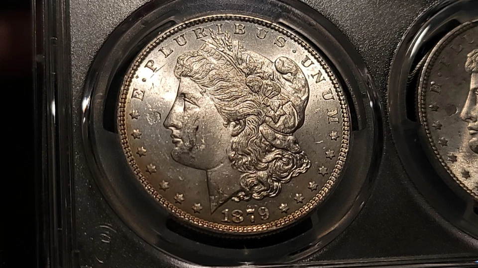 Identical Twins-1879 Morgan Dollars $1 PCGS MS 64 Struck Trough Obverse Errors ! - Image 2 of 4