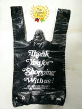 Black Thank You Plastic T-Shirt Bags 1/10 Retail Shopping Bags 8" x 4" x 15"