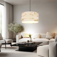Pendellampe HäNgeleuchte Esstischlampe Holzleuchte Gold Weiß E27 Stoff H 150 Cm