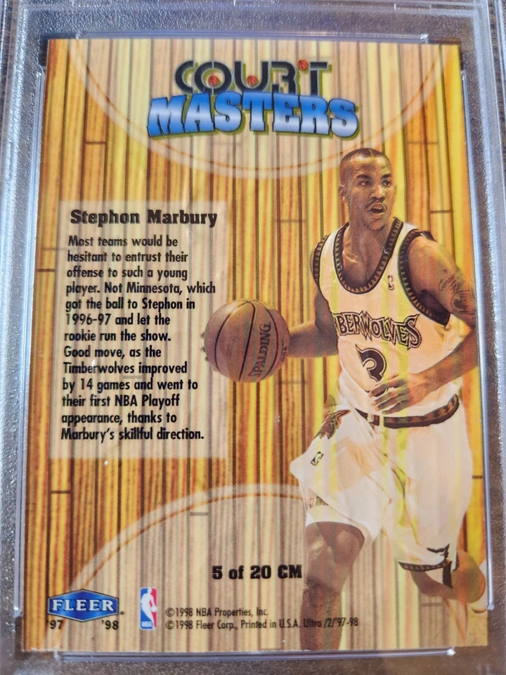 Fleer Ultra Stephon Marbury Court Masters 1997-98 PSA 8 casi nuevo-como nuevo #5 cm ¡Raro Pop 4! Foto 4 de 4
