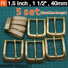 5 Set Replacement Belt Buckle Loop ,Solid Brass Pin Belt Buckle kit, fit 1-1/2"