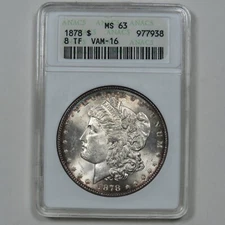1878 8TF Morgan Silver Dollar - ANACS Soapbox MS63 - VAM-16 Triple Stars
