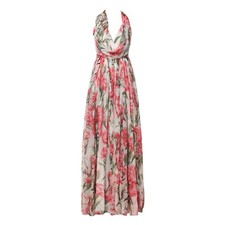 DOLCE & GABBANA Dress White Floral Silk Halter A-line Maxi IT38/US4/XS 5180usd