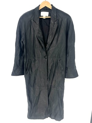THE LIMITED Crinkle Leather Trench Coat Womens Size S Black Retro Vintage 80s