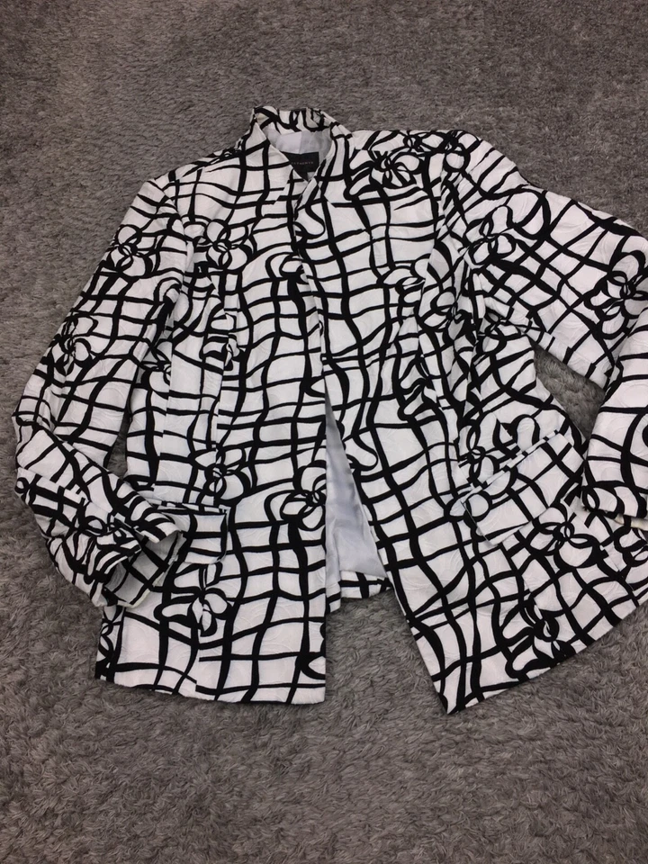 Investments Open Front Jacket Womens Size 14 White Black Design Cotton - Image 3 of 4