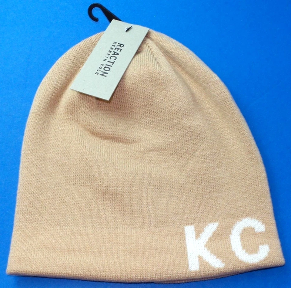 KENNETH COLE REACTION Beanie Hat KC Logo Blush Reversible New w Tags MSRP $38 - Image 3 of 4
