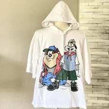 Vintage Sun Sportswear Tasmanian Devil Bugs Bunny Hooded Shirt Large 1995