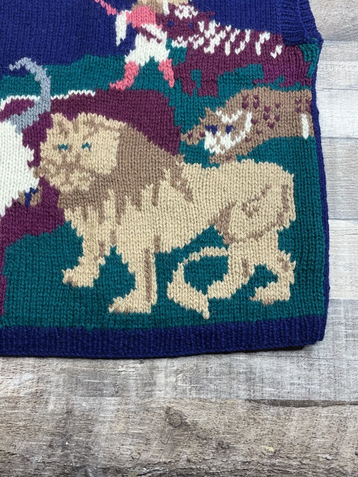 Vintage Skyr Shetland Wool Sweater Vest Cats Nature Womens Size 36 Knit Blue 90s - Image 2 of 4