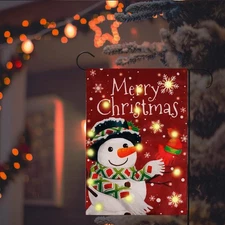 Merry Christmas Lighted Garden Flag Solar Powered Flag Snowman Buffalo Plaid ...
