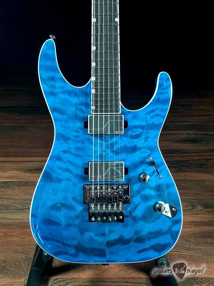 ESP LTD MH-1000 QM Fishman Fluence Floyd Rose Guitar – Black Ocean - Image 2 of 4