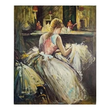 Square Hand Painted Oil on Canvas 50x60 CM Made in Italy Woman Size