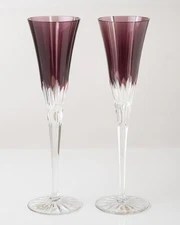 AJKA HUNGARY CASTILLE AMETHYST CASED CUT TO CLEAR CRYSTAL WINE GOBLET 10 Inch