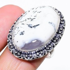Natural Dendrite Opal Gemstone 925 Sterling Silver Jewelry Ring Size 9 US