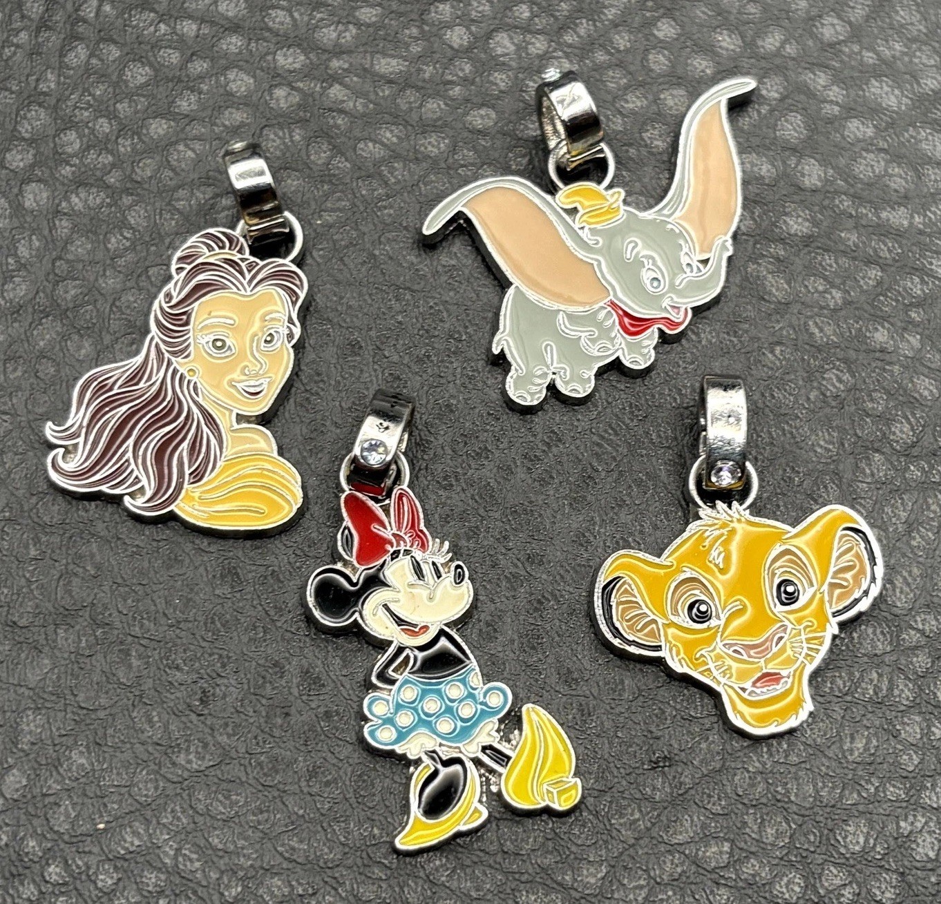 Disney Lot of 4 Minnie Mouse Simba Lion King Dumbo Belle Enamel Charm Pendant