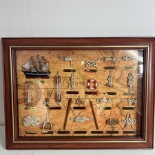 Large Nautical Sailor Knots Cutty Sark Framed Wooden Shadow Box Diorama 23.5x18”