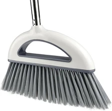 Angle Broom for Hardwood Floors - Soft Bristled Kitchen Broom, Off White 