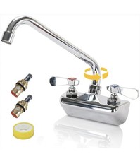 4" Wall Mount Commercial Sink Faucet with Swivel Spout  Dual Handles