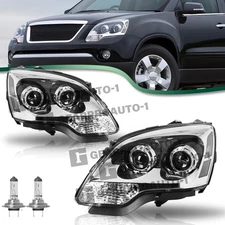 For 2007-2012 GMC Acadia Projector Chrome Clear Headlights Assembly L+R w/ Bulbs