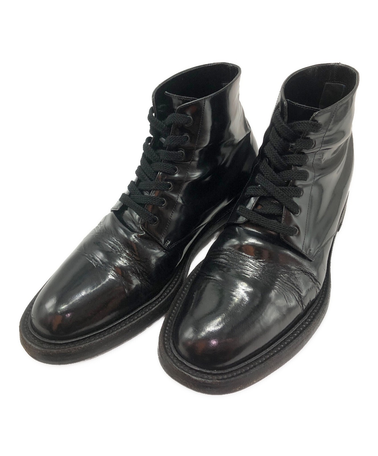 Stivali Saint Laurent Paris stringati in pelle verniciata neri taglia: 44 1 2