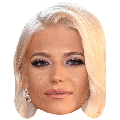 Danielle Harold (blonde Haare) großer Kopf. Größer als das Leben Maske.
