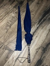 Vintage Kane M. 1960  s Blue Parasol Umbrella w/ Ornate Filigree Metal Handle