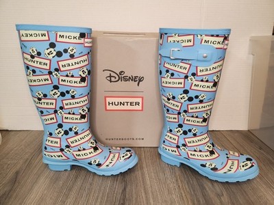 HUNTER Kid Disney Mickey Mouse Print Blue Rubber Rainboot Size 4B/5G JFT6022MKY