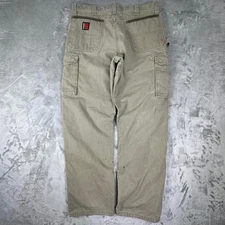 Distressed Paint Splattered Wrangler Riggs Blanket Lined Khaki Cargo Pants 35