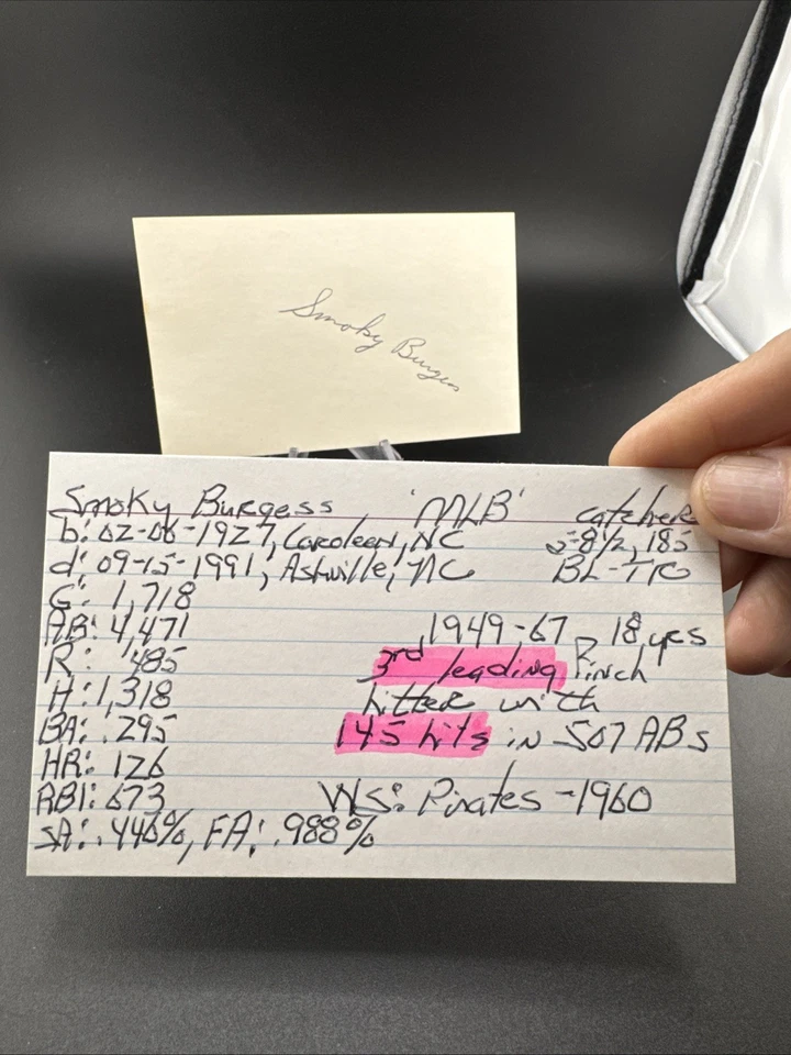 Smoky Burgess Signed 3x5 Index Card Autographed MLB Baseball Phillies - Image 3 of 3