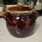 Vintage Hull Pottery Brown Drip Glaze Bean Pot With Lid Crock Baking Oven 1960s
