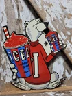 VINTAGE ICEE BEAR PORCELAIN SIGN OLD KIDS FROZEN BEVERAGE DRINK DIECUT ICED COLA