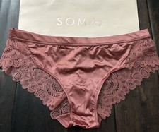 SOMA STRETCH SATIN  LACE CHEEKY Panty CLAY ROSE PINK Size M NWT