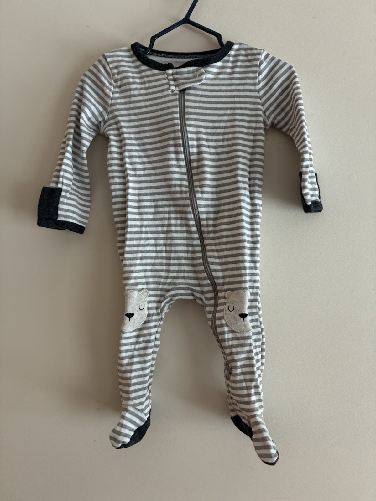 Cloud Island Baby Boys Bear Striped 100% Cotton Long Sleeve 1-Piece Gray 3-6 M