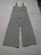 H M Black And Cream Striped Jumpsuit Romper Sz Small Wide Leg Lightweight Work