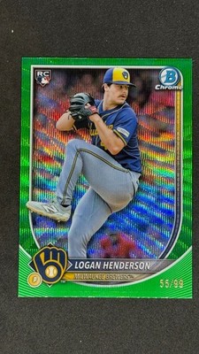 2025 Bowman Chrome Logan Henderson Green Wave Refractor /99 #92 Rookie RC