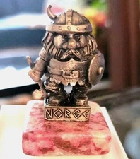Vintage Norway Pewter Mini Viking Warrior with Axe Shield Thulitt Statue