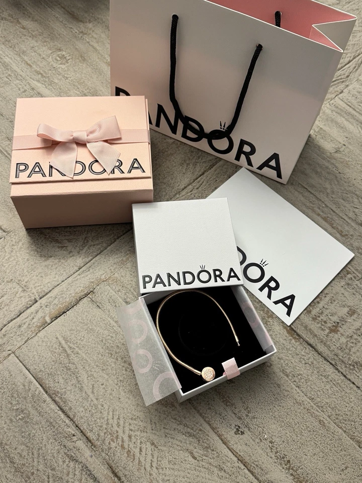 NUEVO Auténtico Brazalete Corona Brillante Momento Oro Rosa Pandora. Tamaño -7,5 pulgadas Foto 3 de 3