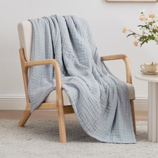 50x60" 6-Layer 100 Cotton Muslin Throw Blanket for Couch Bed Lightweight