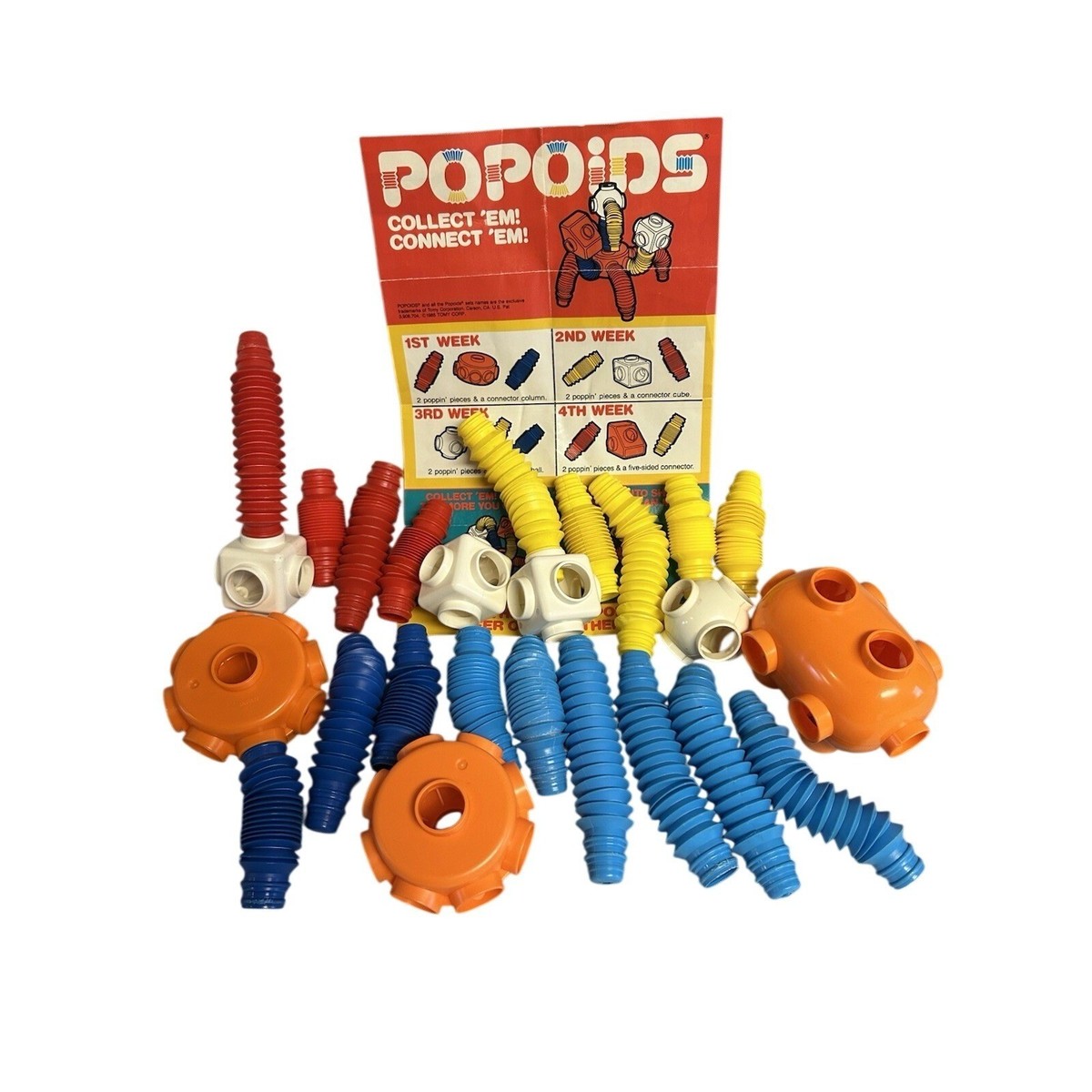 Vintage 1980's TOMY Popoids building toys -25 Snap Together Pieces