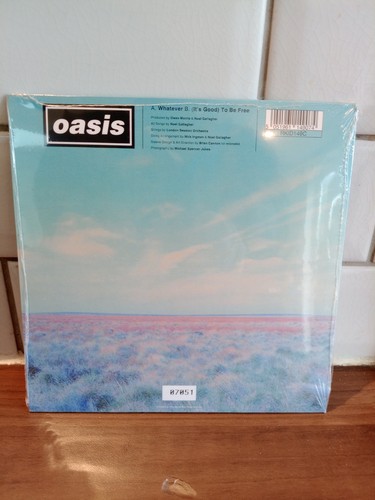 Oasis - Whatever 7" Pink & Blue Splatter Vinyl Limited - Picture 1 of 3