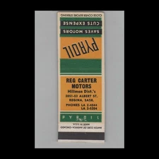 Matchbook Cover Pyroil Motor Oil Additive Reg Carter Motors Regina SK