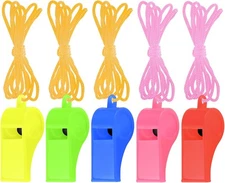 5 Pcs Referees Loud Plastic Emergency Whistle with Lanyard for Outdoor Activitie