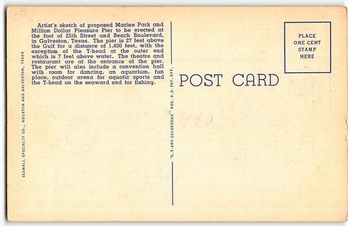 Marine Park, Million Dollar Pier, Galveston, Texas - 1940 Linen Postcard - Picture 2 of 2